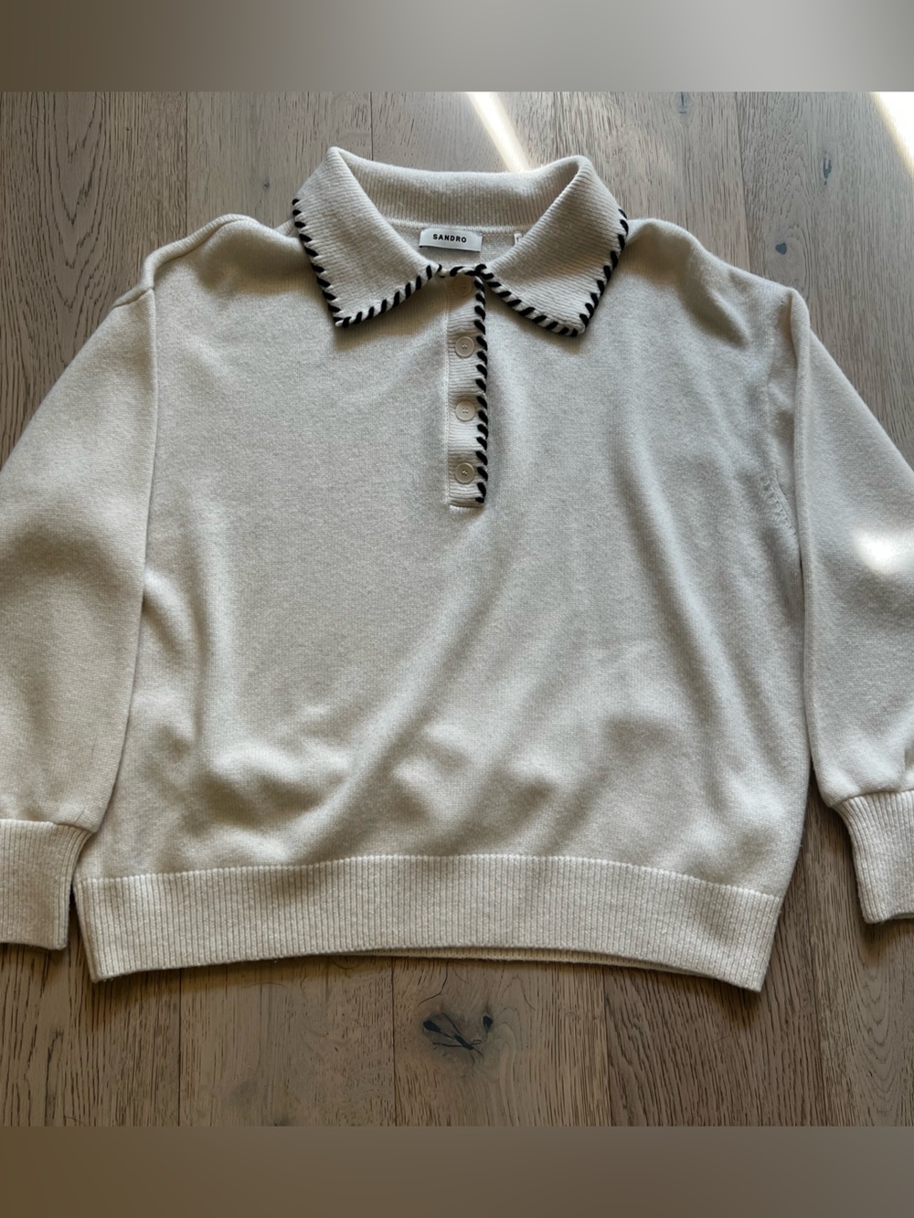 Sandro wool and cashmere Polo Sweater with Black Contrast Stitching